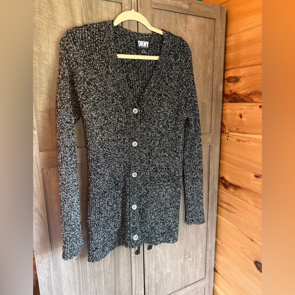 DKNY Women's Silk and Cotton blend Charcoal Knit Cardigan